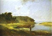 Alexei Savrasov Landscape with River and Angler